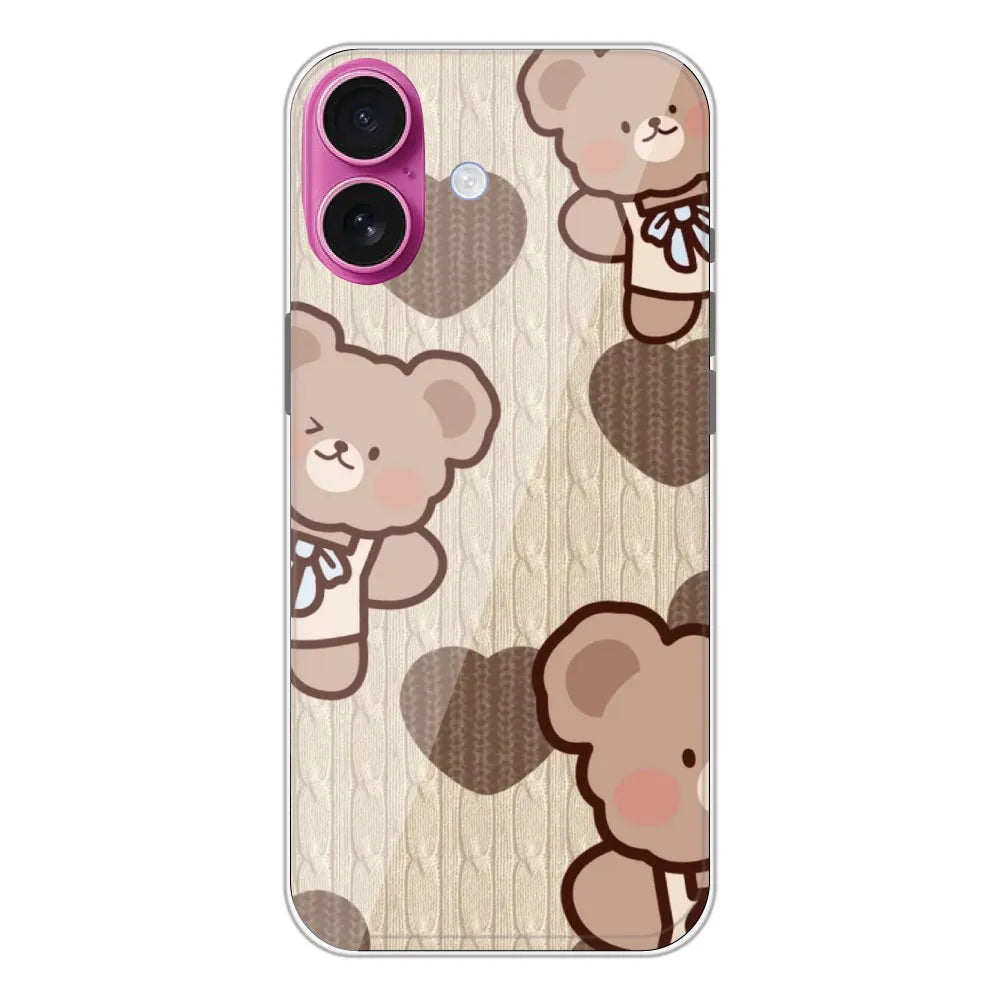 Teddy Heart - Printed Silicone Case For Apple iPhone 16 Plus