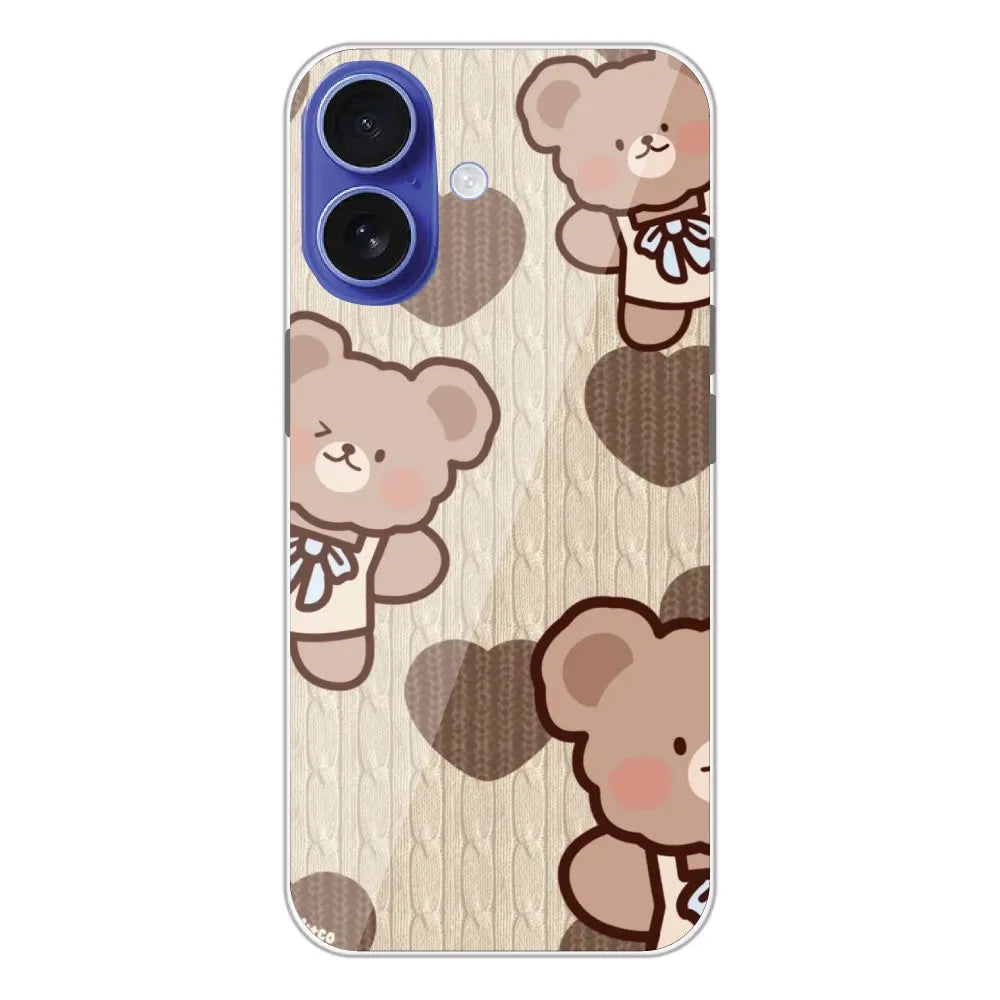 Teddy Heart - Printed Silicone Case For Apple iPhone 16