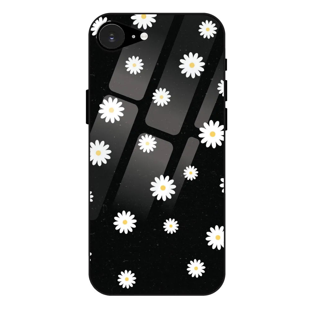 White And Black Flower - Glossy Metal Silicone Case For Apple iPhone 16E