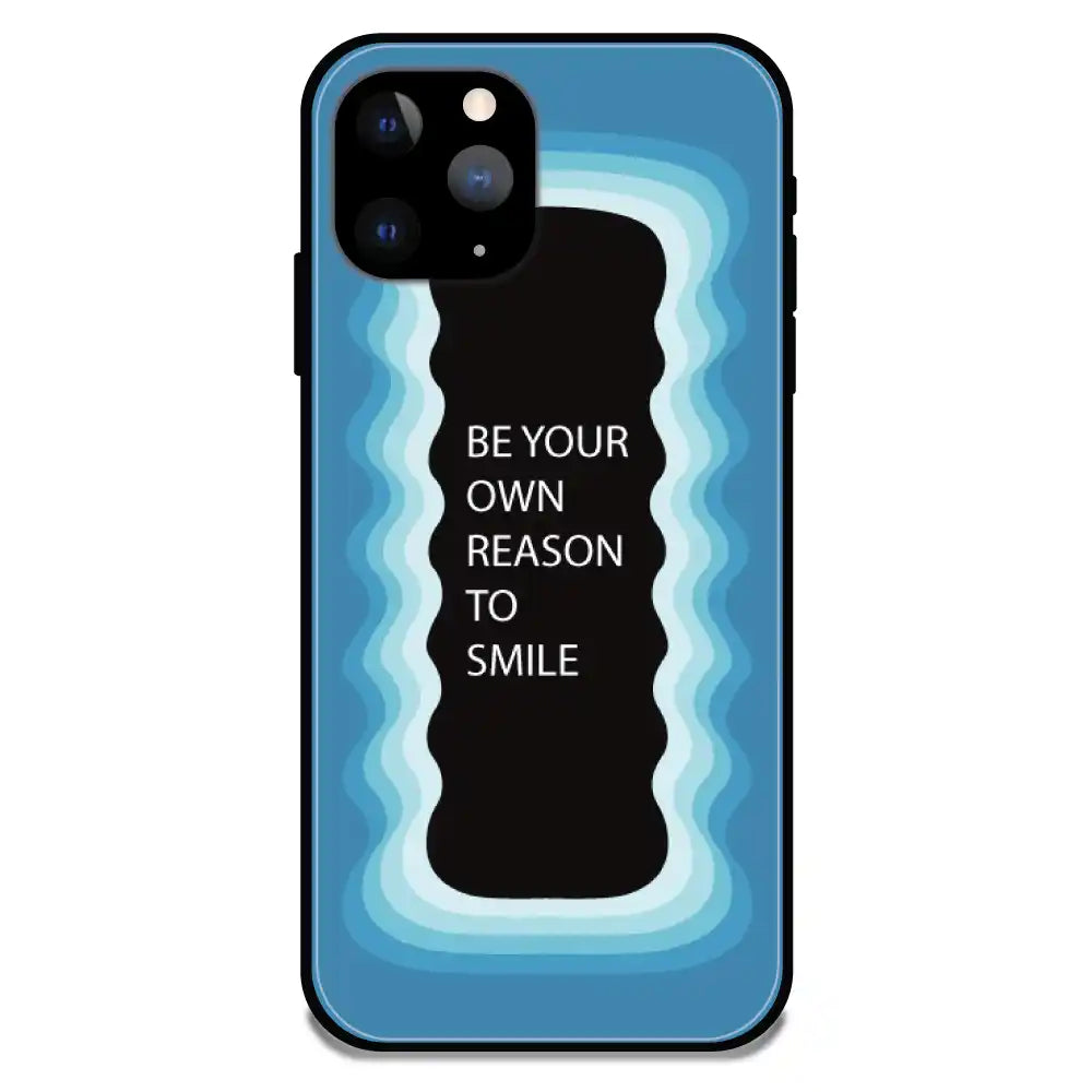 'Be Your Own Reason To Smile' - Blue Glossy Metal Silicon Case For Apple iPhone 11 Pro Max