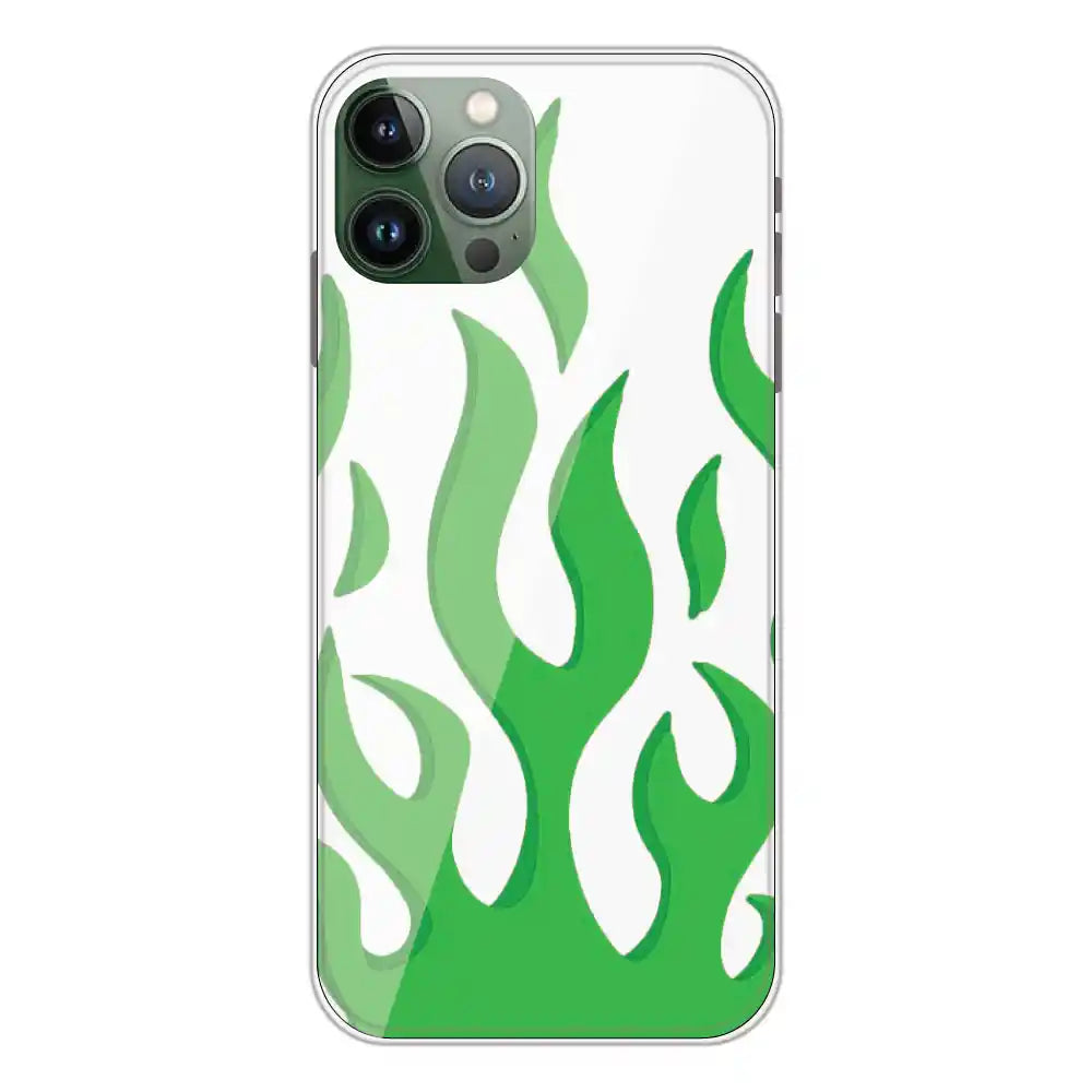 Green Flames - Clear Printed Silicone Case For Apple iPhone 11 Pro Max
