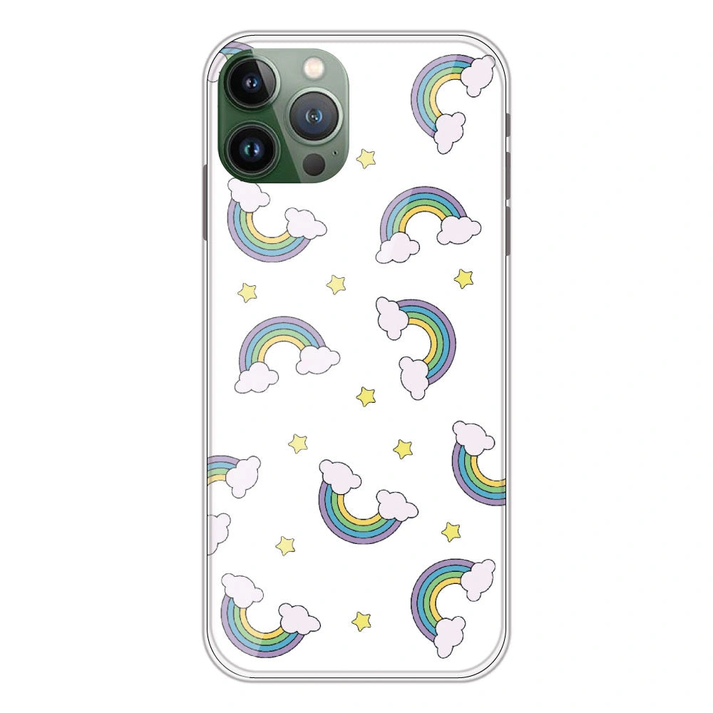 Rainbow With Clouds - Clear Printed Silicone Case For Apple iPhone 11 Pro Max