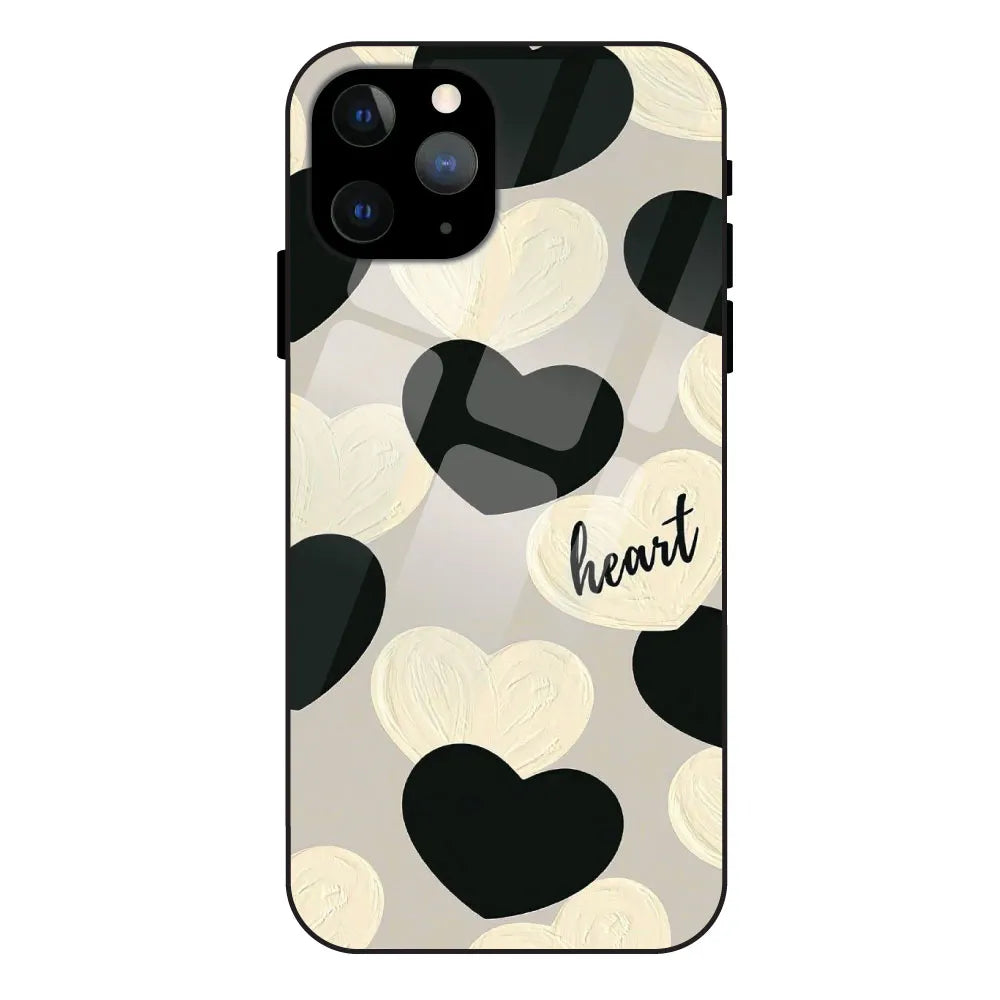Black And White Hearts - Glossy Metal Silicone Case For Apple iPhone 11 Pro Max