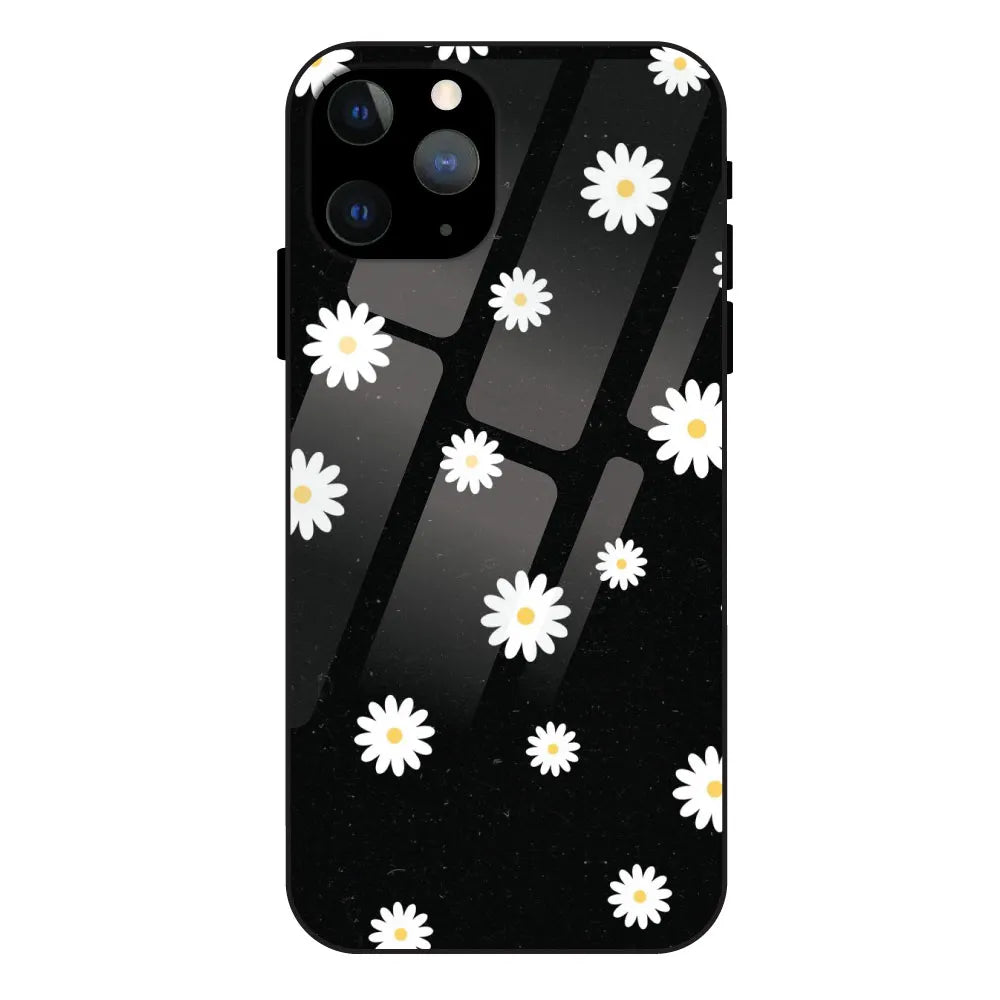 White And Black Flower - Glossy Metal Silicone Case For Apple iPhone 11 Pro Max