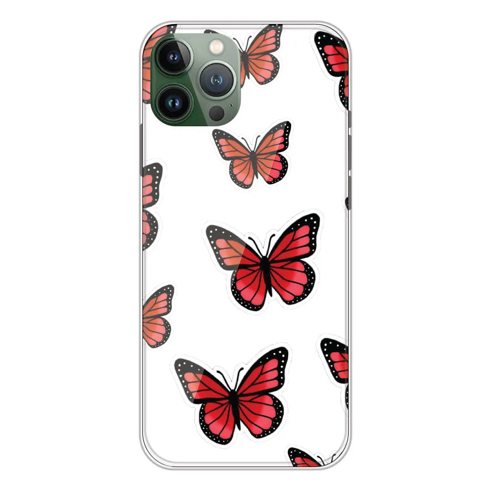 Red Butterfly - Clear Printed Silicone CaseFor Apple iPhone 11 Pro Max