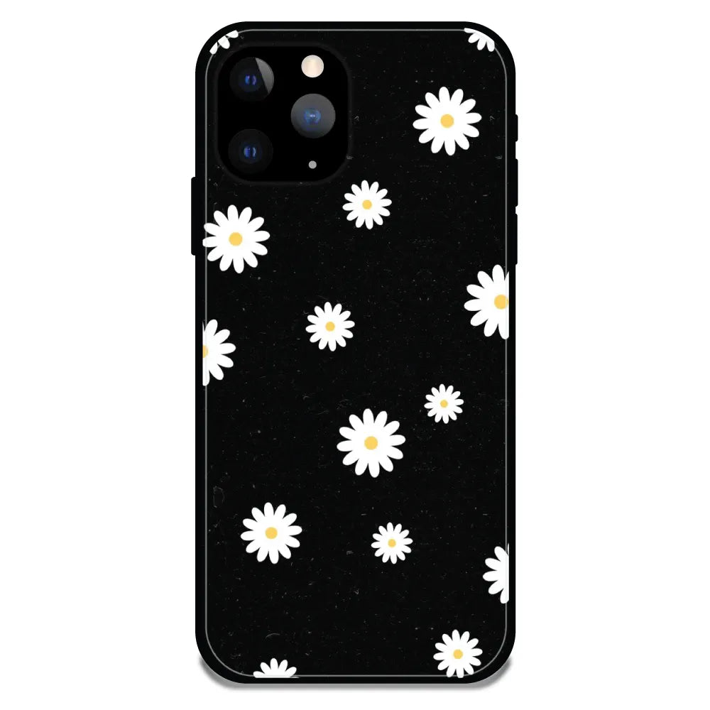 'White And Black Flower - Glossy Metal Silicone Case For Apple iPhone 11 Pro Max