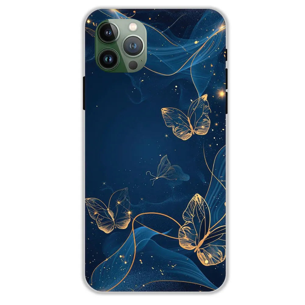 Blue With Gold Butterflies - Hard Cases For Apple iPhone 11 Pro Max