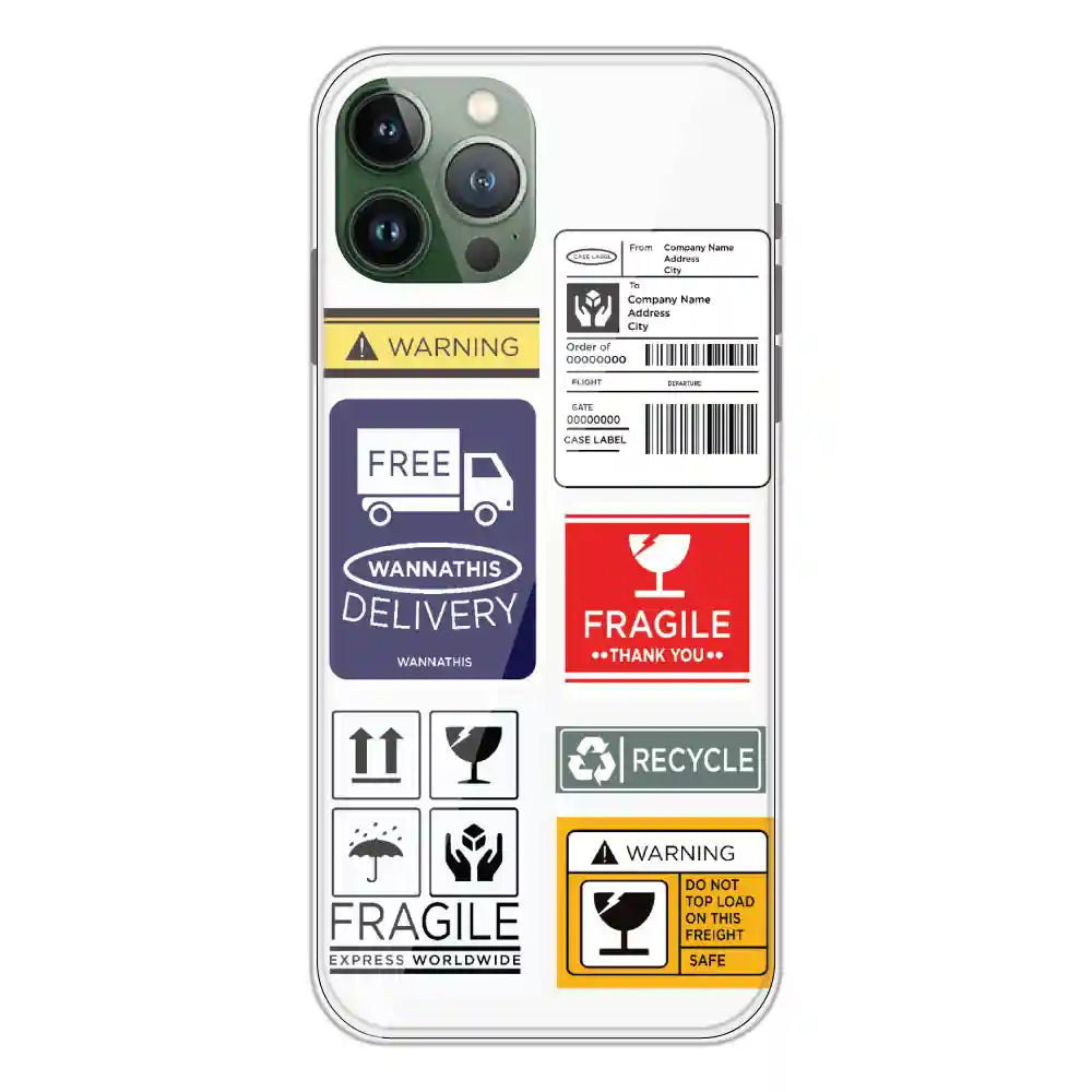 Caution Labels - Clear Printed Silicone Case For Apple iPhone 11 Pro