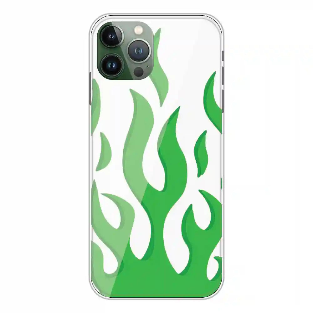Green Flames - Clear Printed Silicone Case For Apple iPhone 11 Pro