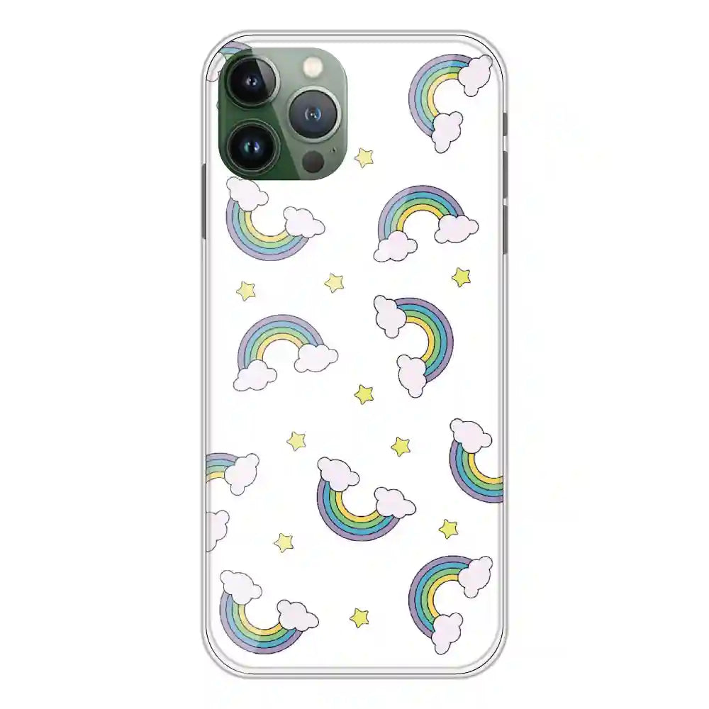 Rainbow With Clouds - Clear Printed Silicone Case For Apple iPhone 11 Pro