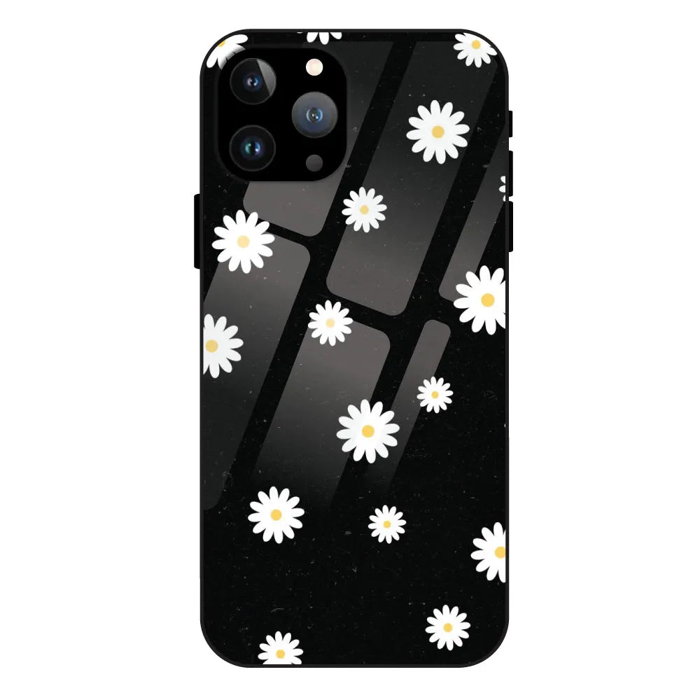 White And Black Flower - Glossy Metal Silicone Case For Apple iPhone 11 Pro