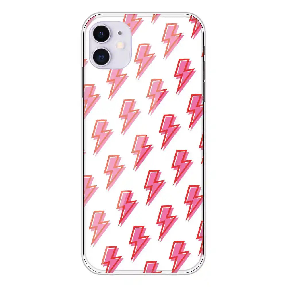 Pink Lightning Bolts - Clear Printed Silicone Case For Apple iPhone 11