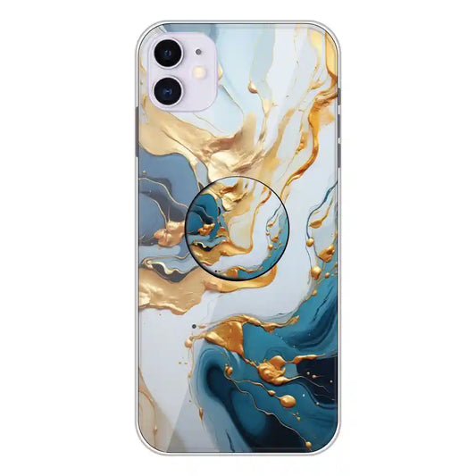 Blue and Gold Marble - Silicone Grip Case For Apple iPhone 11