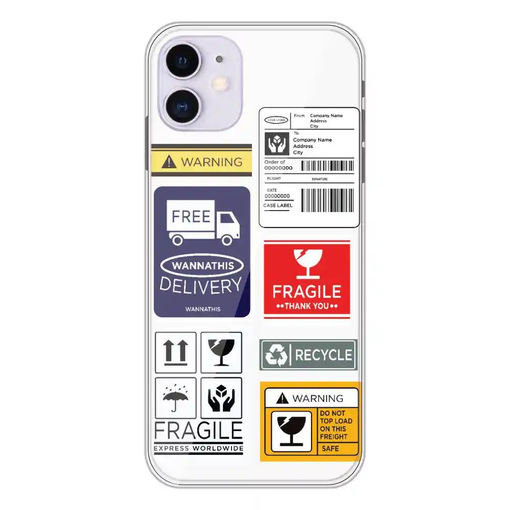 Caution Labels - Clear Printed Silicone Case For Apple iPhone 11