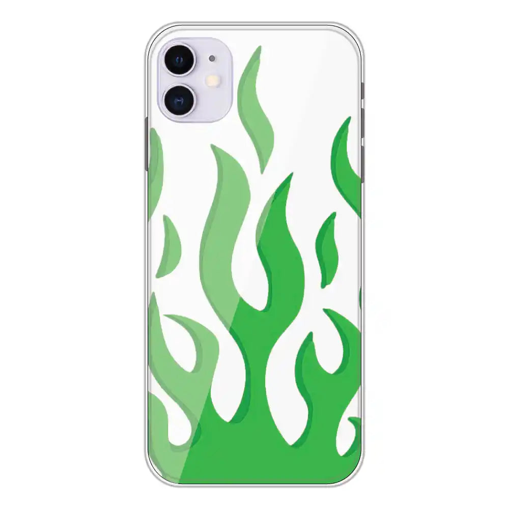 Green Flames - Clear Printed Silicone Case For Apple iPhone 11