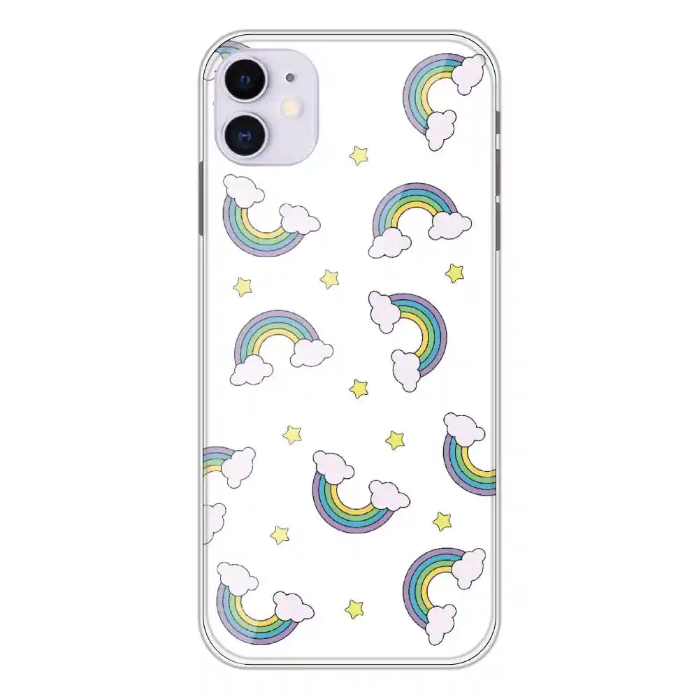 Rainbow With Clouds - Clear Printed Silicone Case For Apple iPhone 11
