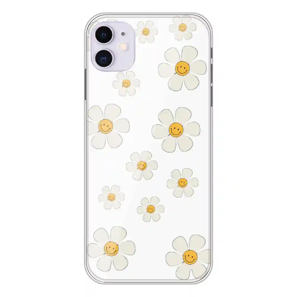 Smile Flowers - Clear Printed Silicone Case For Apple iPhone 11