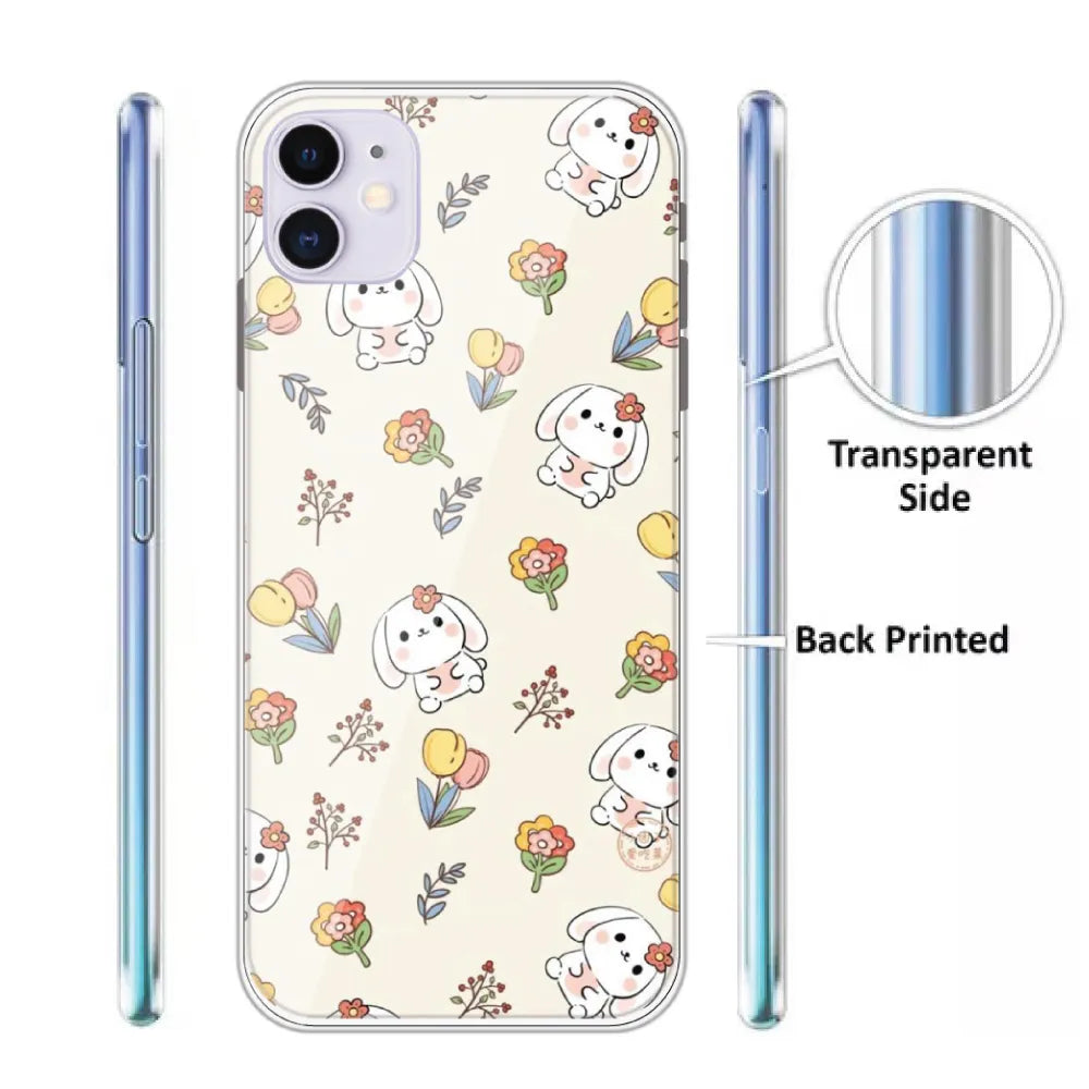 Cute Bunny & Flowers - Printed Silicone Case For Apple iPhone Infographic