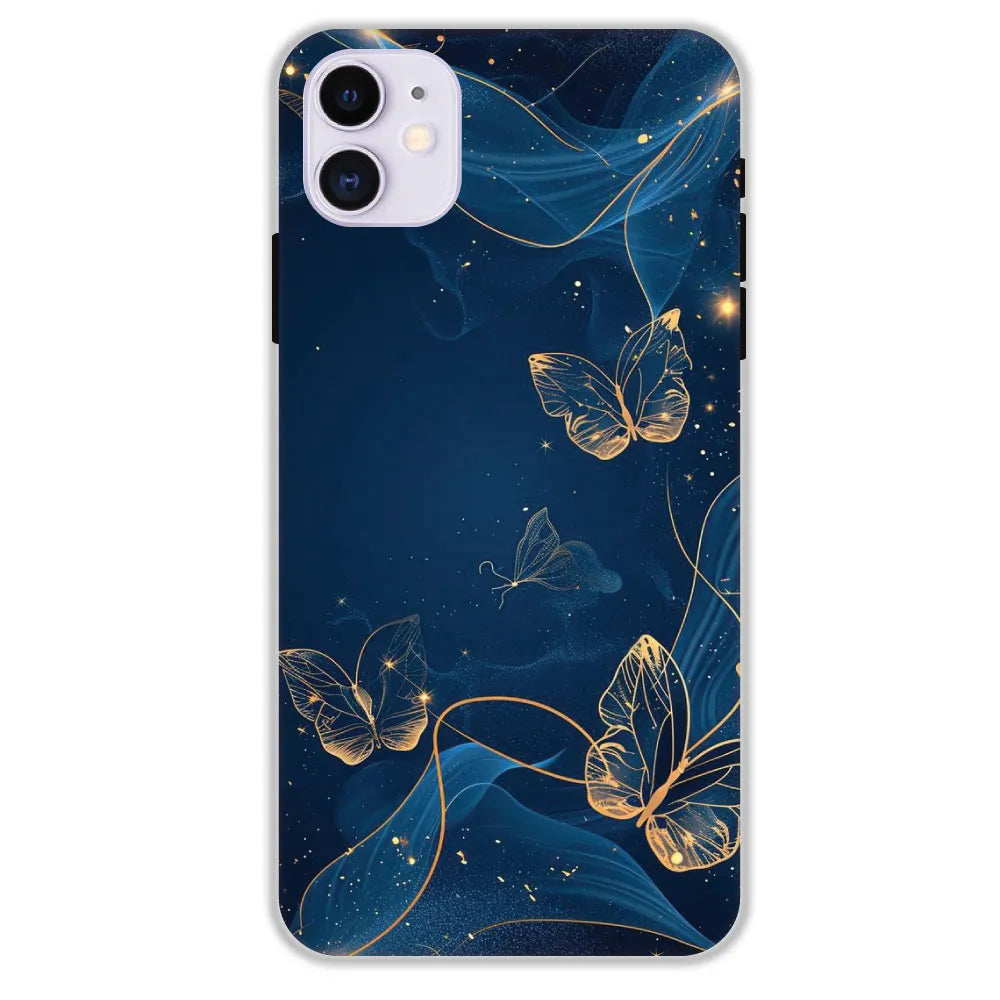 Blue With Gold Butterflies - Hard Cases For Apple iPhone 11