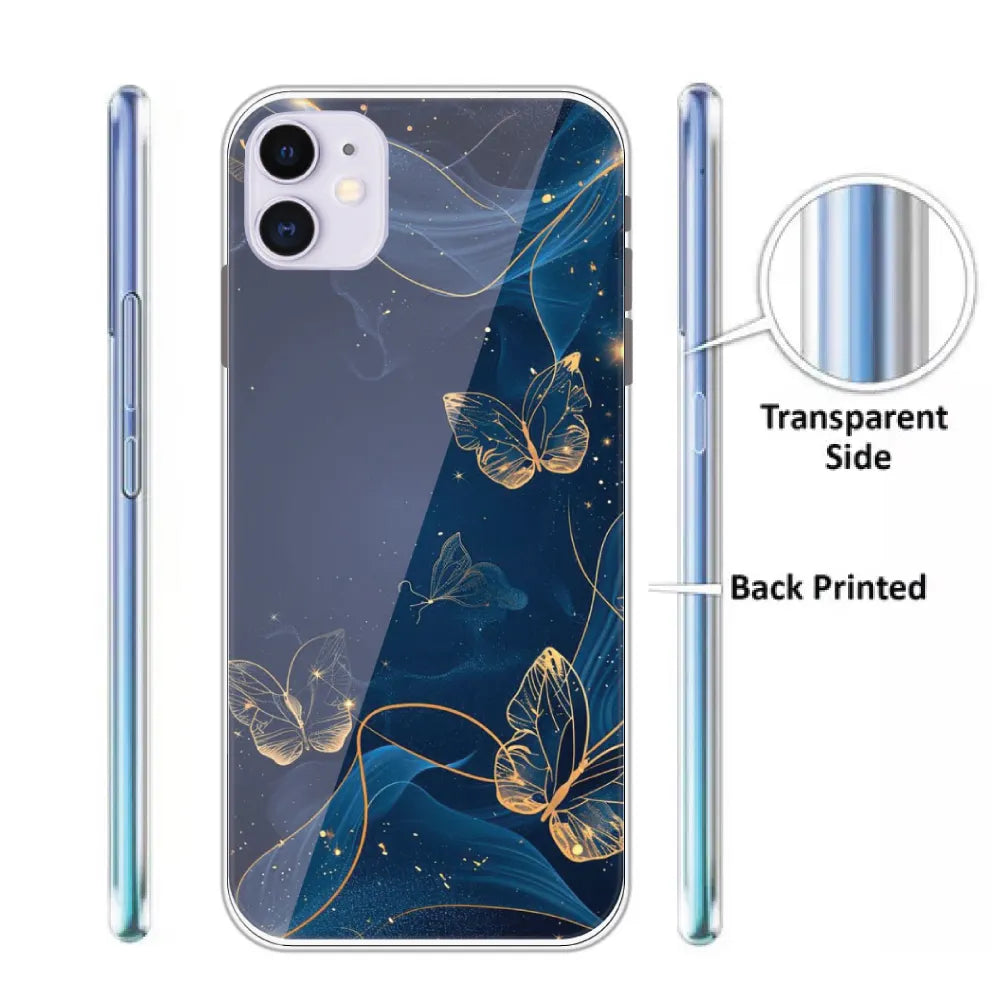 Blue With Gold Butterflies - Printed Silicone Case For Apple iPhone Infographic