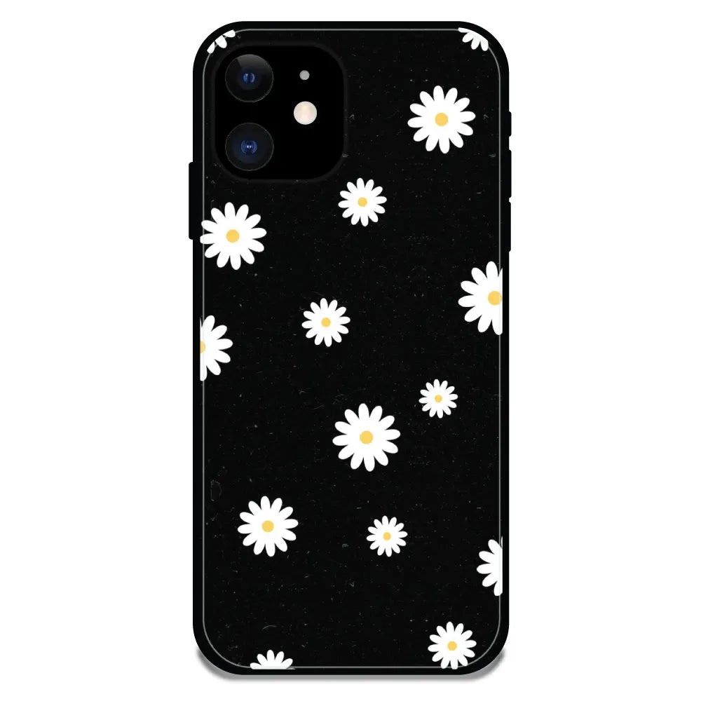 'White And Black Flower - Glossy Metal Silicone Case For Apple iPhone 11