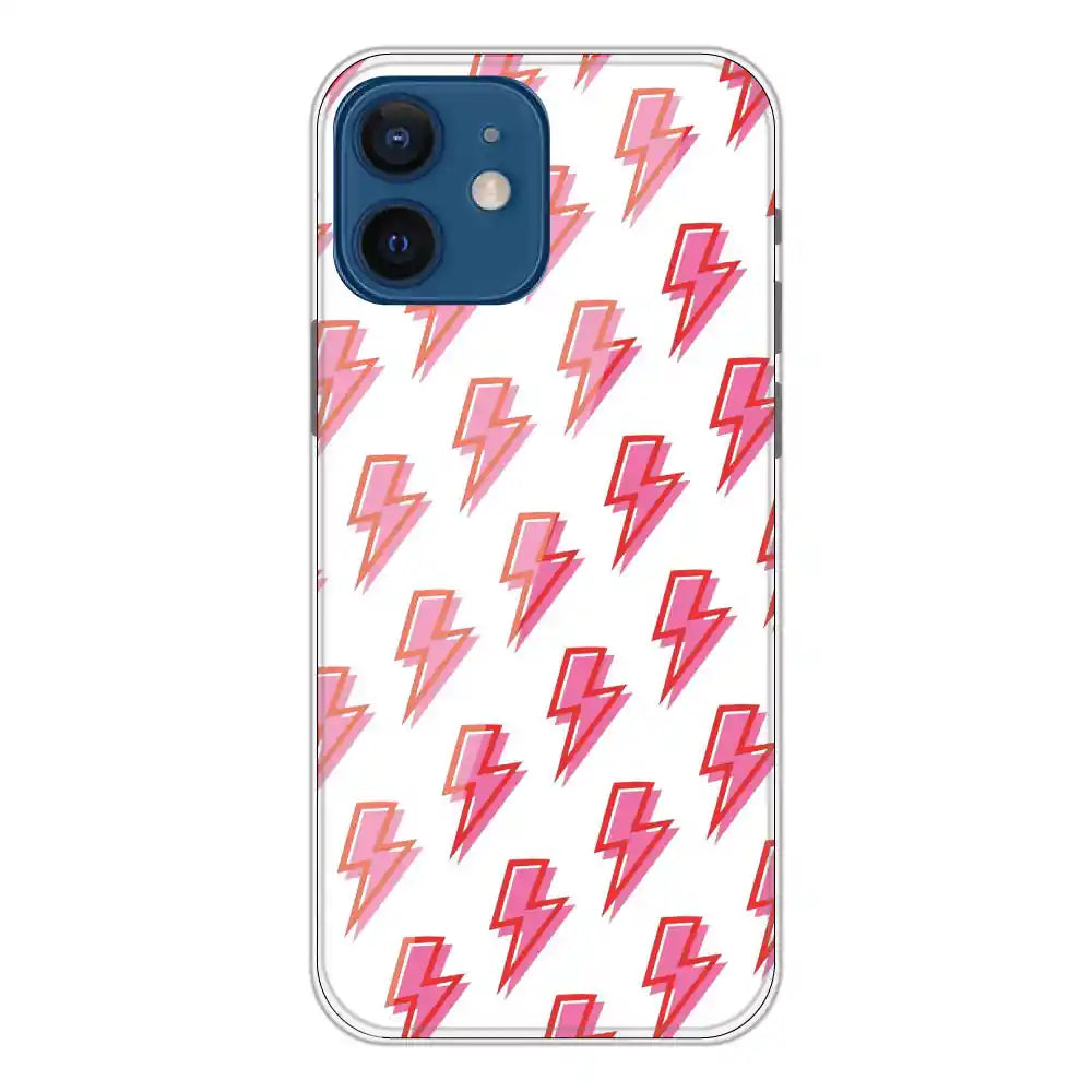 Pink Lightning Bolts - Clear Printed Silicone Case For Apple iPhone 12 Mini