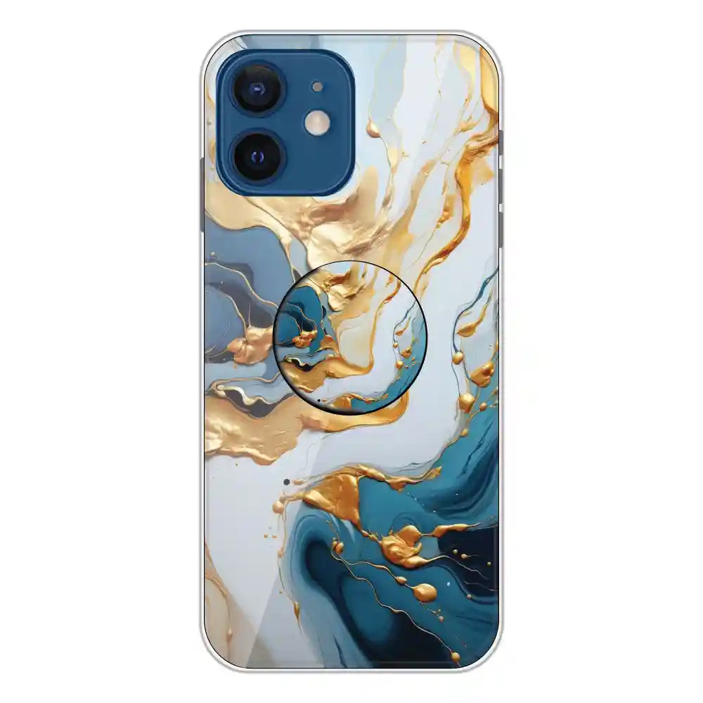 Blue and Gold Marble - Silicone Grip Case For Apple iPhone 12 Mini