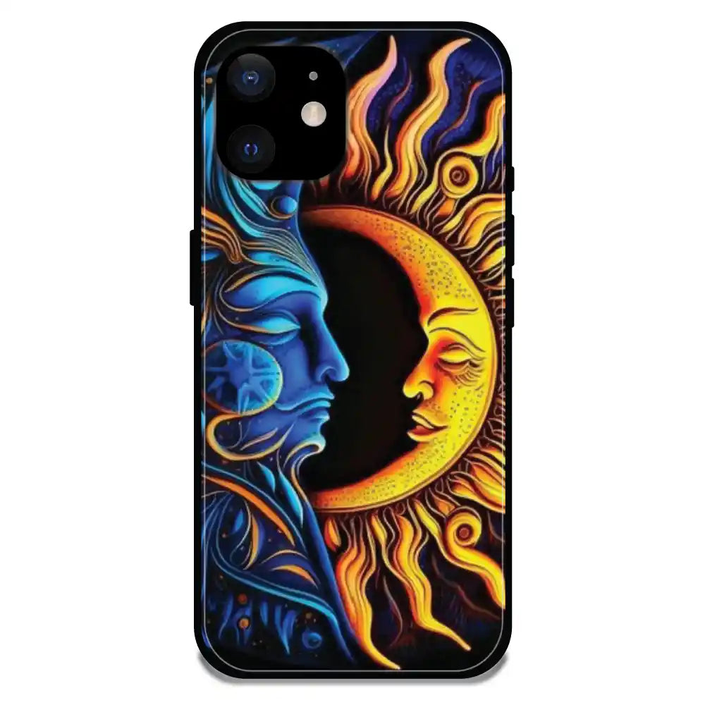 Sun And Moon Art - Glossy Metal Silicone Case For Apple iPhone Models