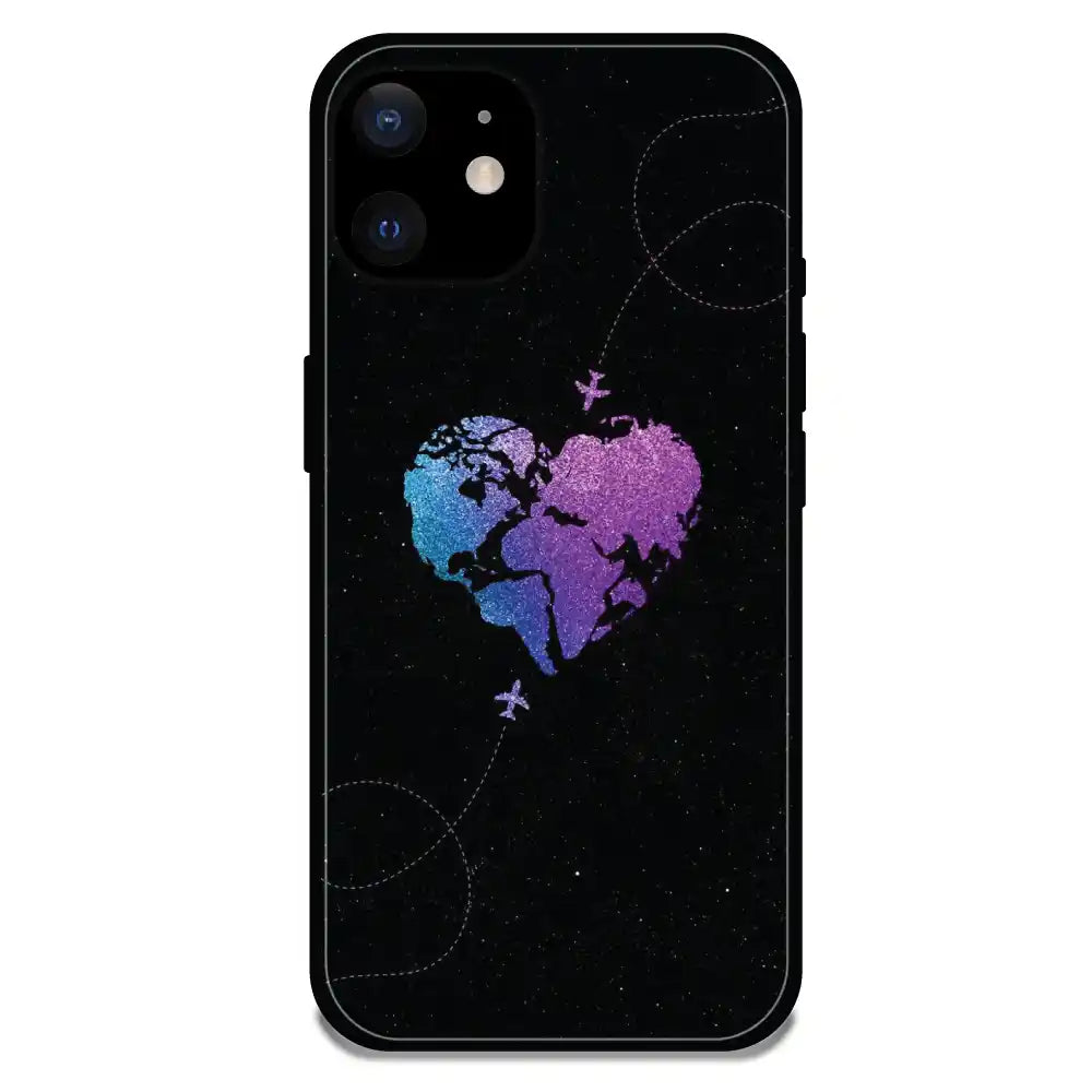 'Travel Heart - Glossy Metal Silicone Case For Apple iPhone 12 Mini