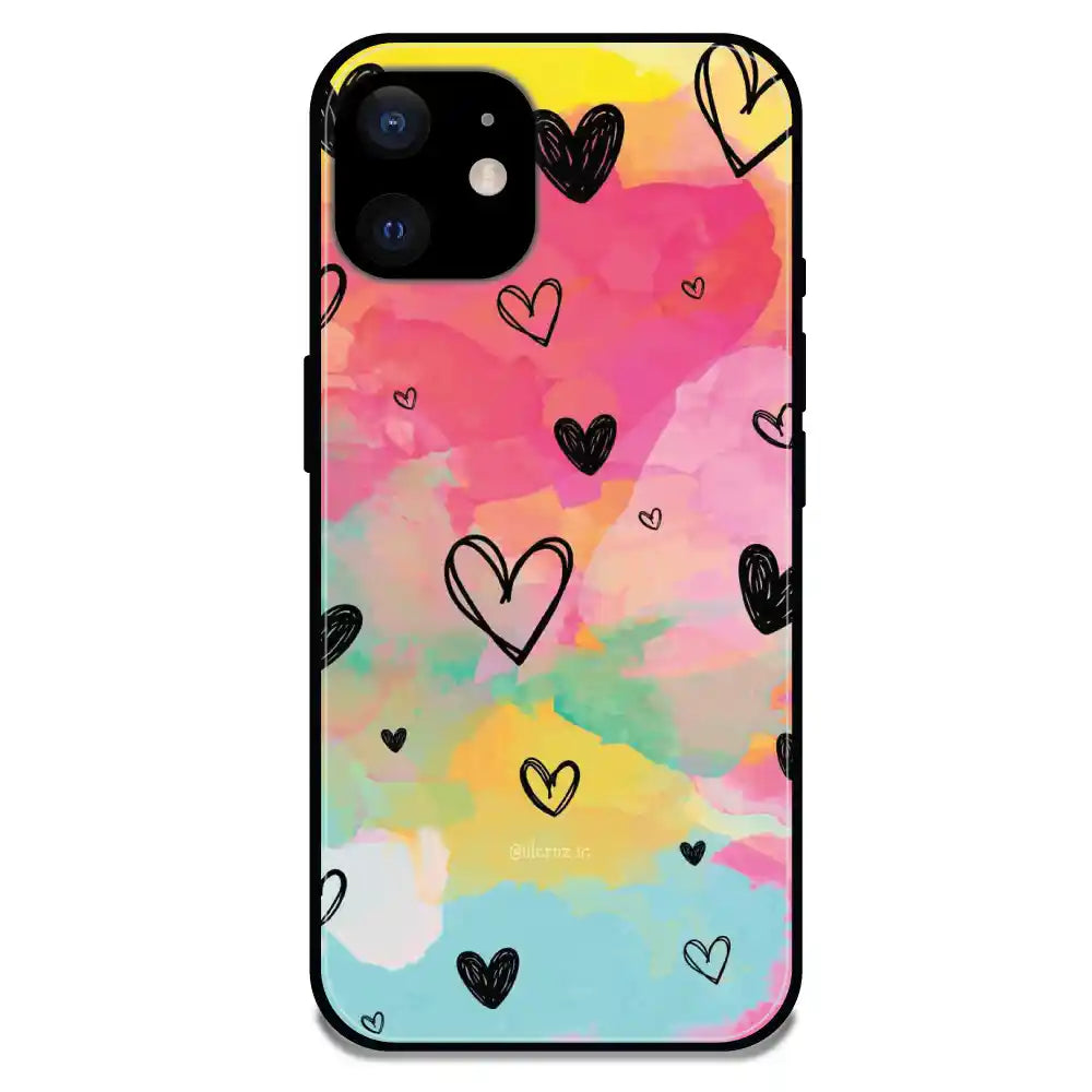 'Hearts - Glossy Metal Silicone Case For Apple iPhone 12 Mini