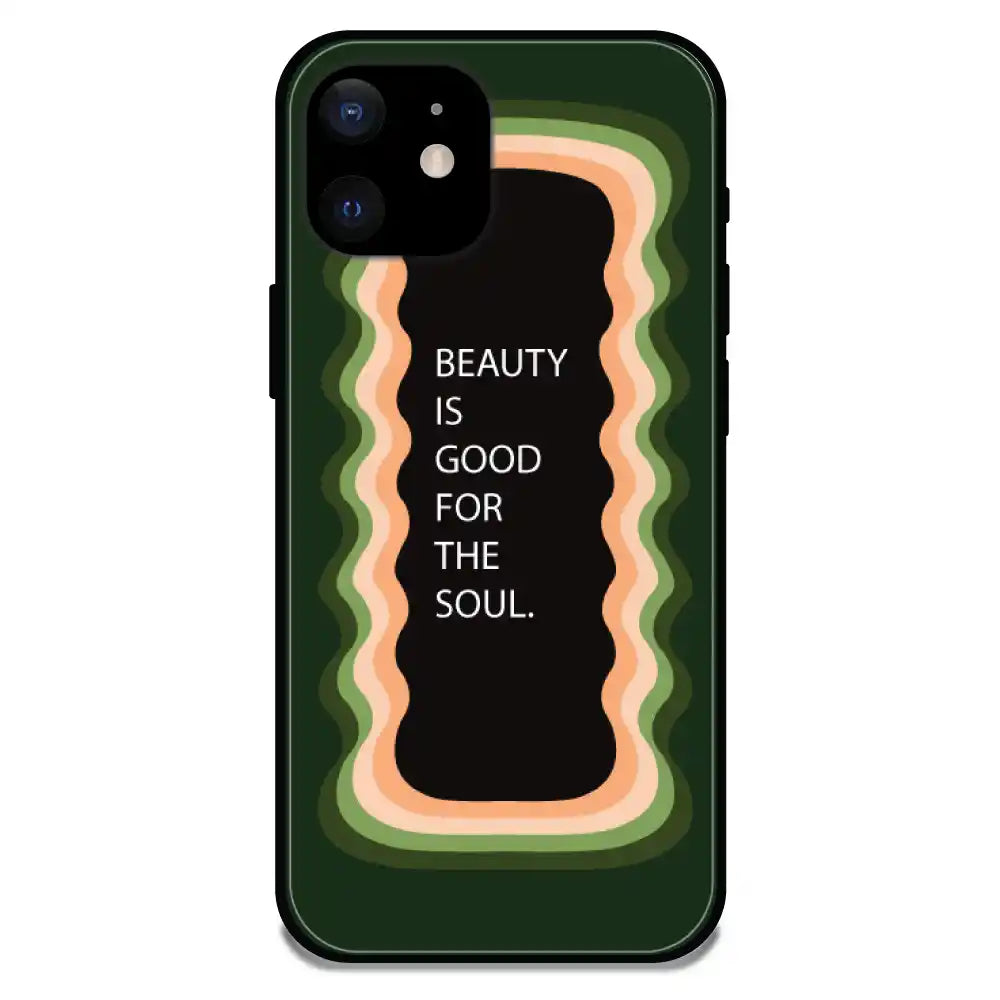 'Beauty Is Good For The Soul' Dark Olive Green - Glossy Metal Silicone Case For Apple iPhone Models apple iphone 12 Mini