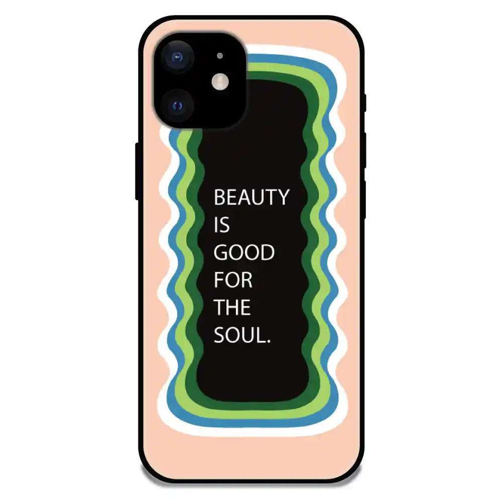 'Beauty Is Good For The Soul' Peach - Glossy Metal Silicone Case For Apple iPhone Models apple iphone 12 Mini