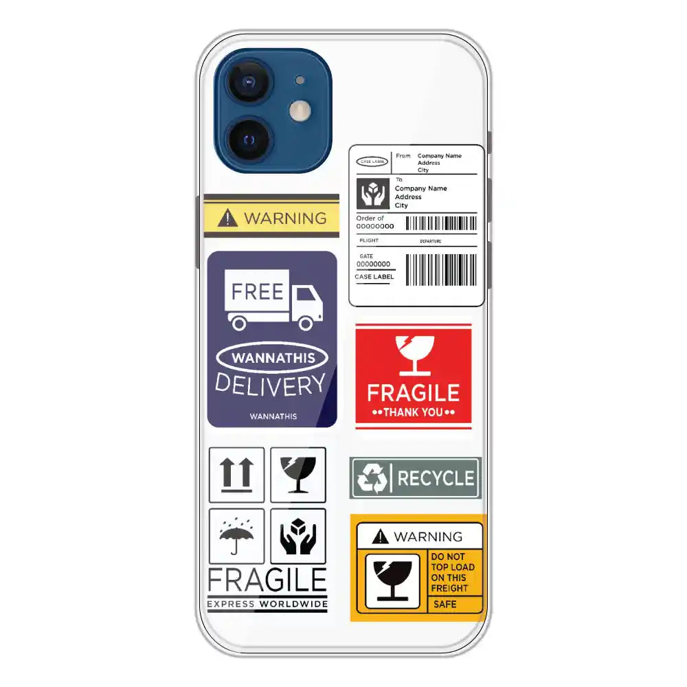 Caution Labels - Clear Printed Silicone Case For Apple iPhone 12 Mini