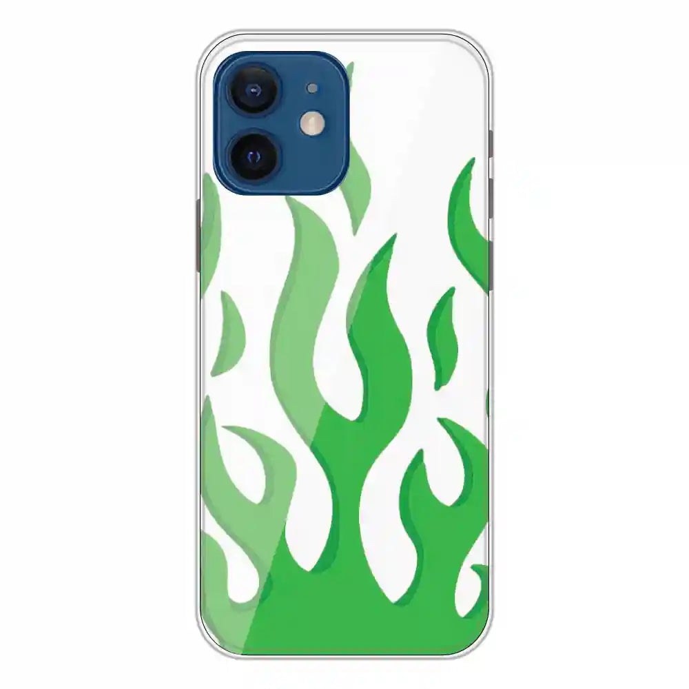 Green Flames - Clear Printed Silicone Case For Apple iPhone 12 Mini