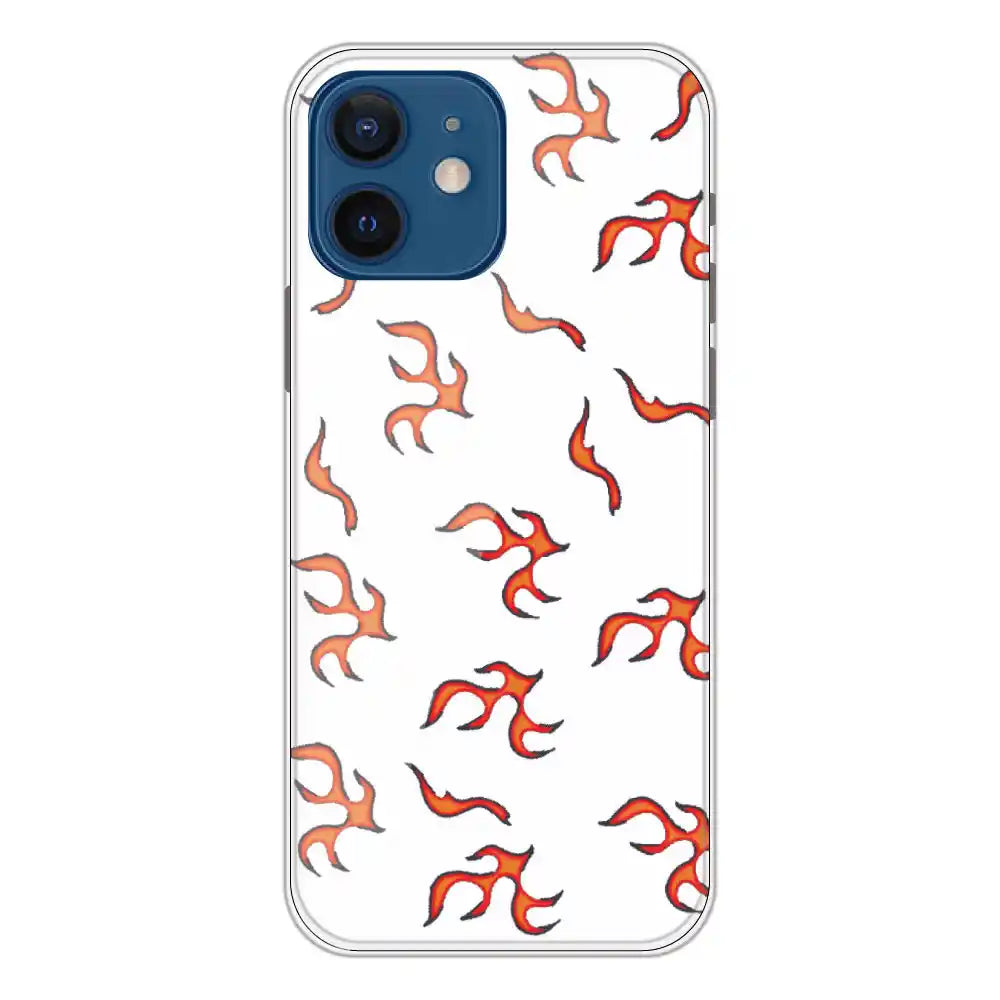 Orange Mini Flames - Clear Printed Silicone Case For Apple iPhone 12 Mini