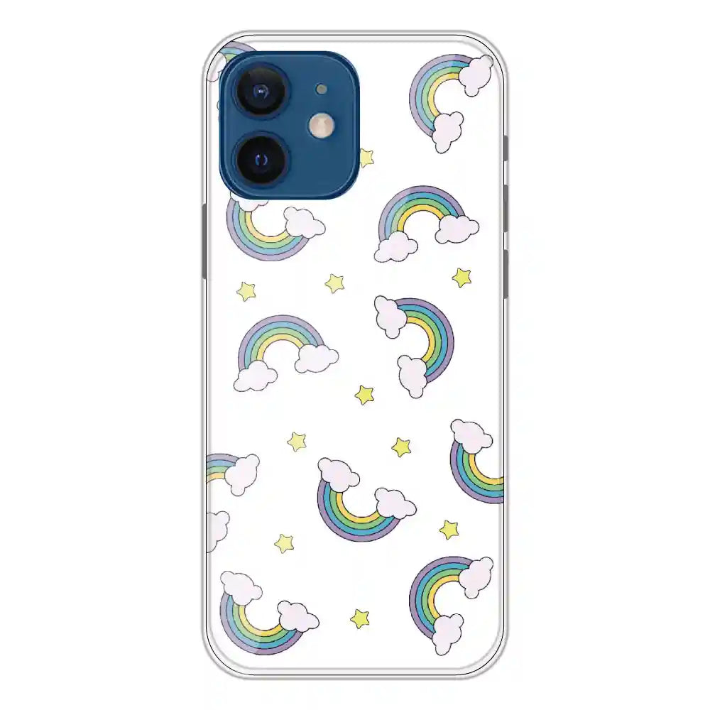 Rainbow With Clouds - Clear Printed Silicone Case For Apple iPhone 12 Mini