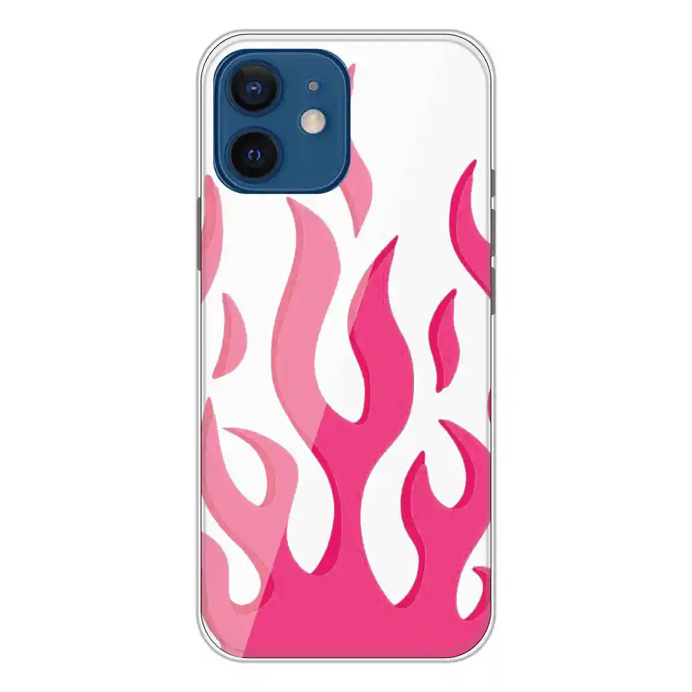 Pink Flames - Clear Printed Silicone Case For Apple iPhone 12 Mini