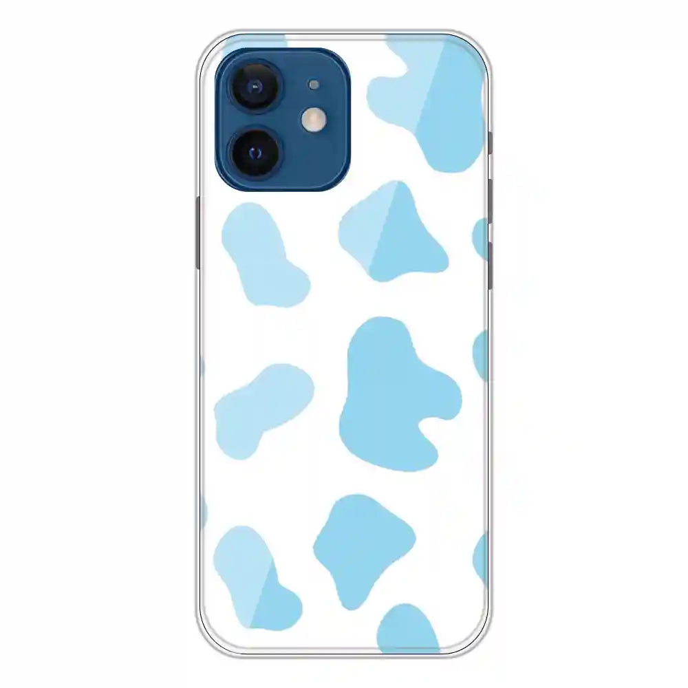 Blue Cow Print - Clear Printed Silicone Case For Apple iPhone 12 Mini