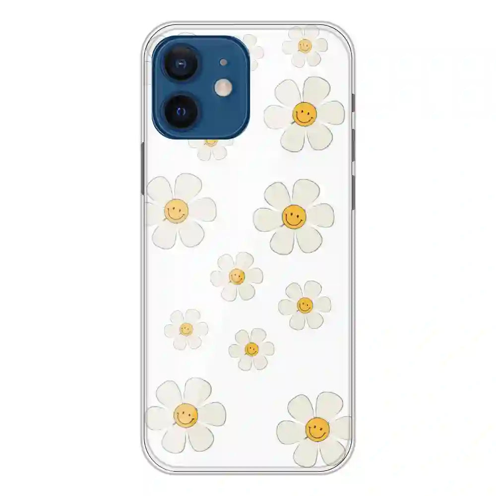 Smile Flowers - Clear Printed Silicone Case For Apple iPhone 12 Mini