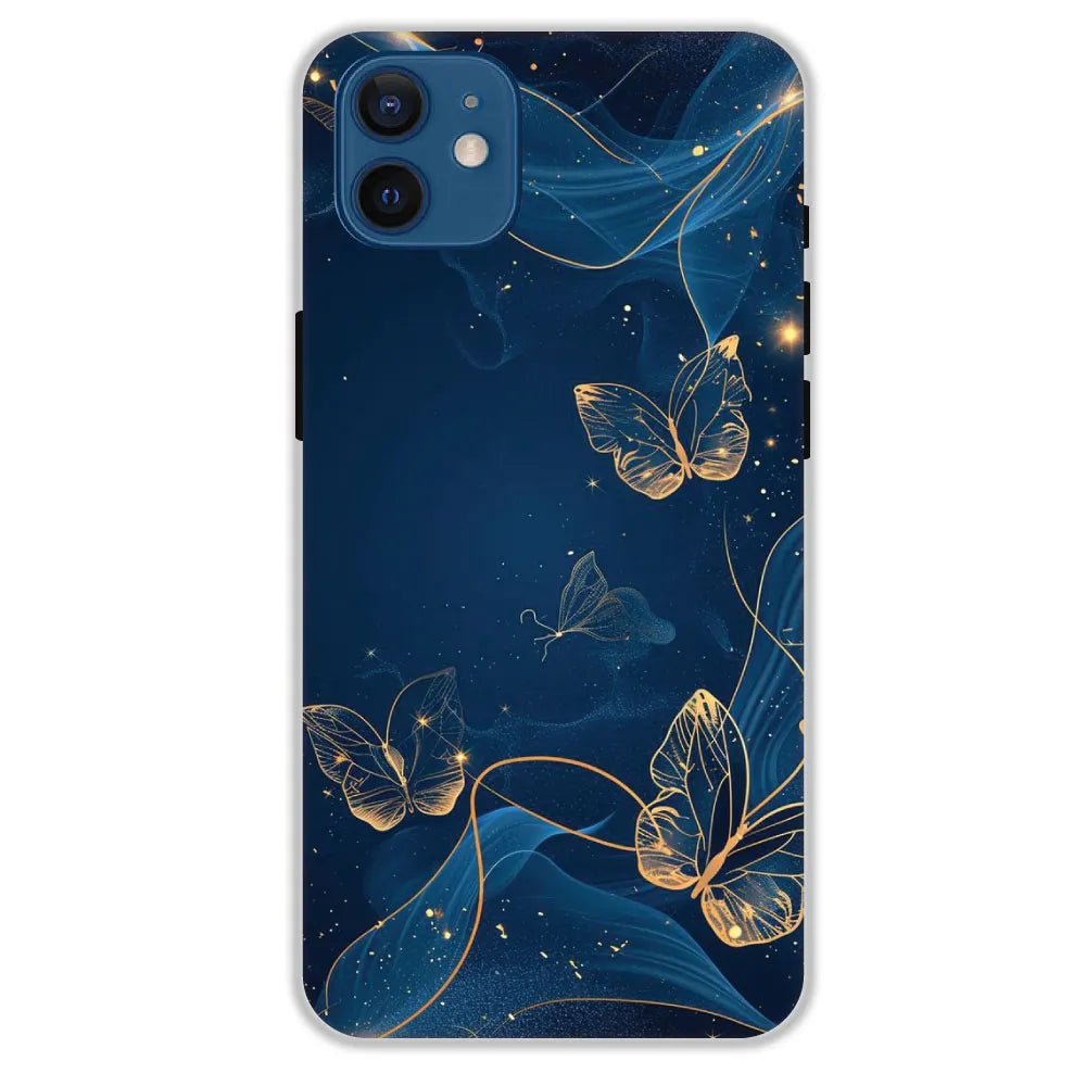 Blue With Gold Butterflies - Hard Cases For Apple iPhone 12 Mini