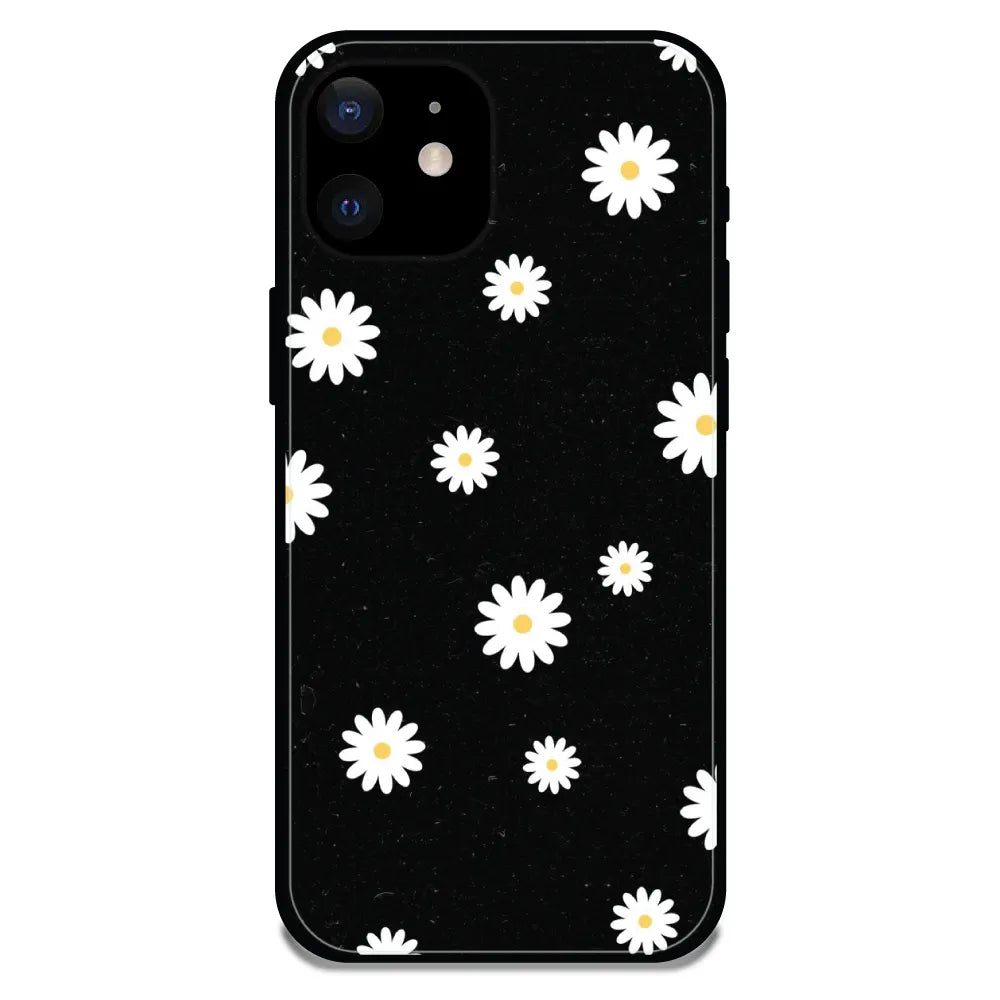 'White And Black Flower - Glossy Metal Silicone Case For Apple iPhone 12 Mini