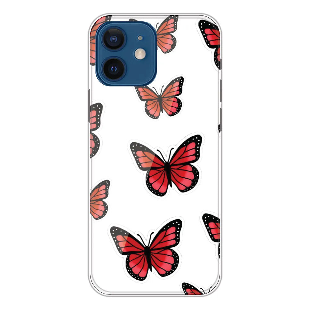 Red Butterfly - Clear Printed Silicone CaseFor Apple iPhone 12 Mini