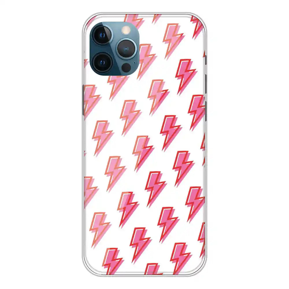 Pink Lightning Bolts - Clear Printed Silicone Case For Apple iPhone 12 Pro Max