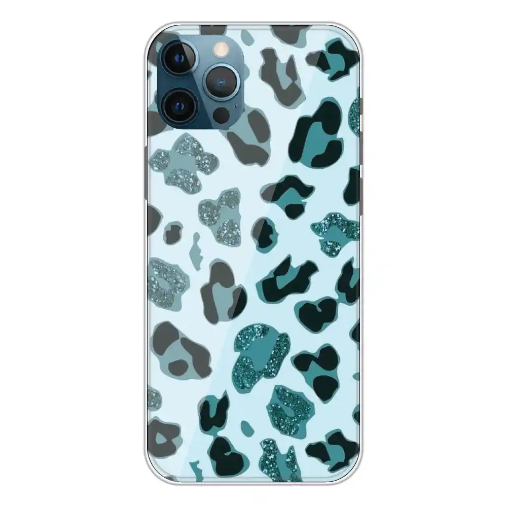 Blue Leopard Glitter Print - Printed Silicone Case For Apple iPhone 12 Pro Max