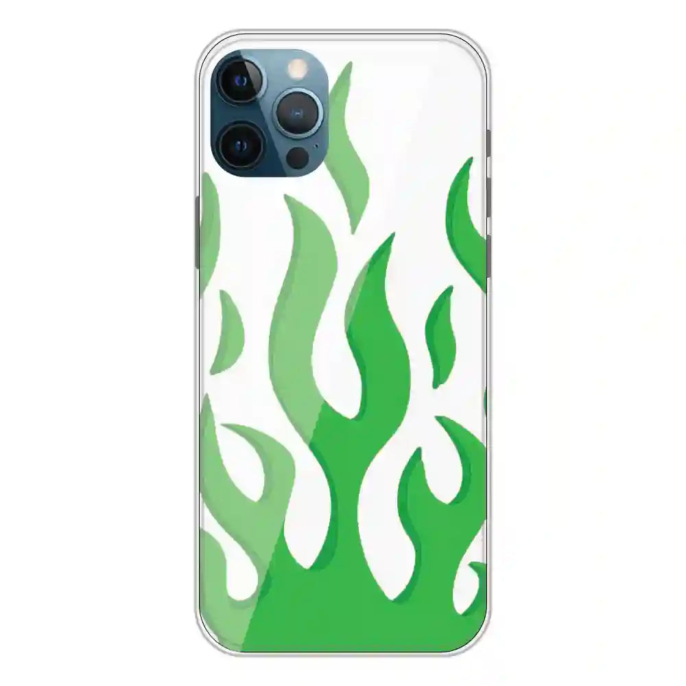 Green Flames - Clear Printed Silicone Case For Apple iPhone 12 Pro Max