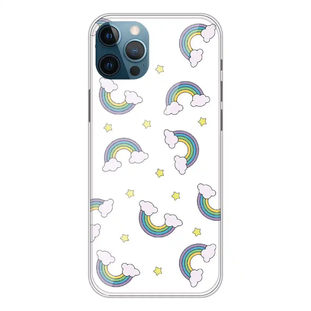 Rainbow With Clouds - Clear Printed Silicone Case For Apple iPhone 12 Pro Max