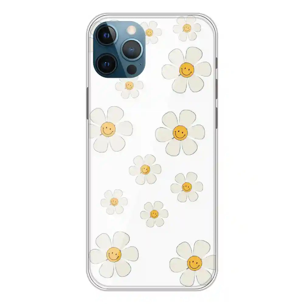 Smile Flowers - Clear Printed Silicone Case For Apple iPhone 12 Pro Max