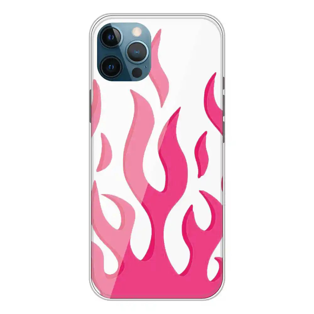 Pink Flames - Clear Printed Silicone Case For Apple iPhone 12 Pro Max