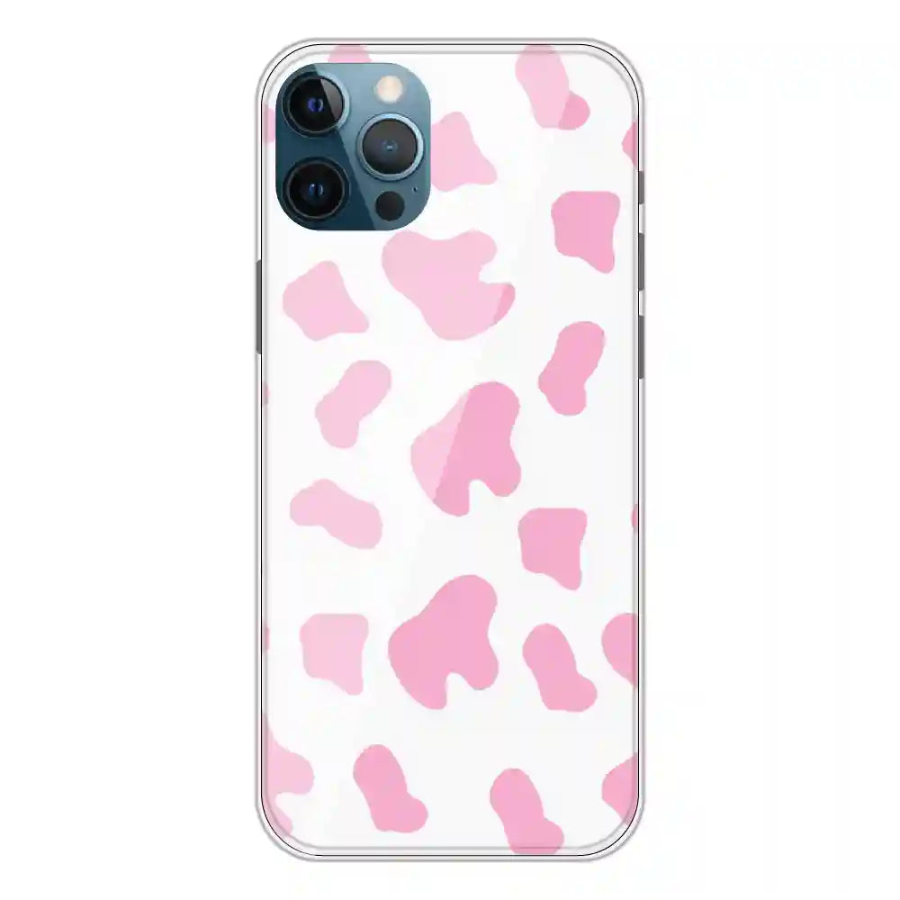 Pink Cow Print - Clear Printed Silicone Case For Apple iPhone 12 Pro Max