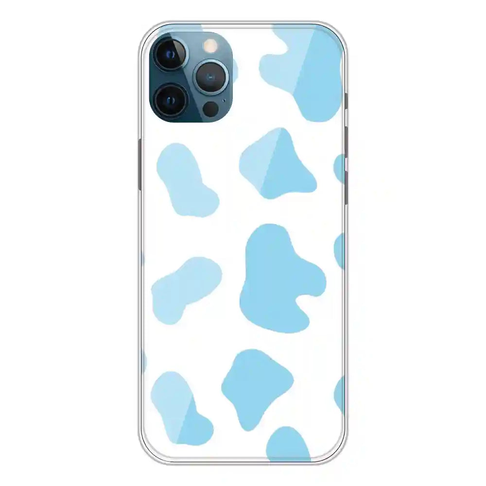 Blue Cow Print - Clear Printed Silicone Case For Apple iPhone 12 Pro Max